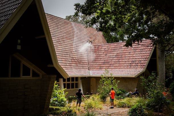 Drone roof cleaning operation