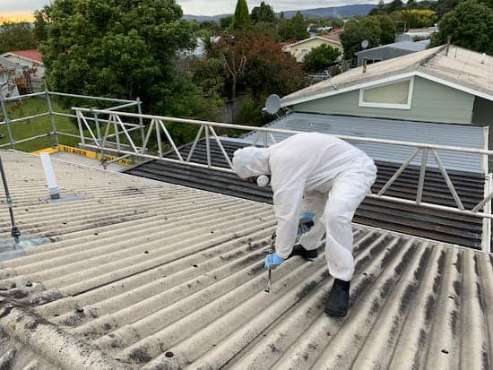 Corrugated asbestos cement roofing on an older New Zealand building