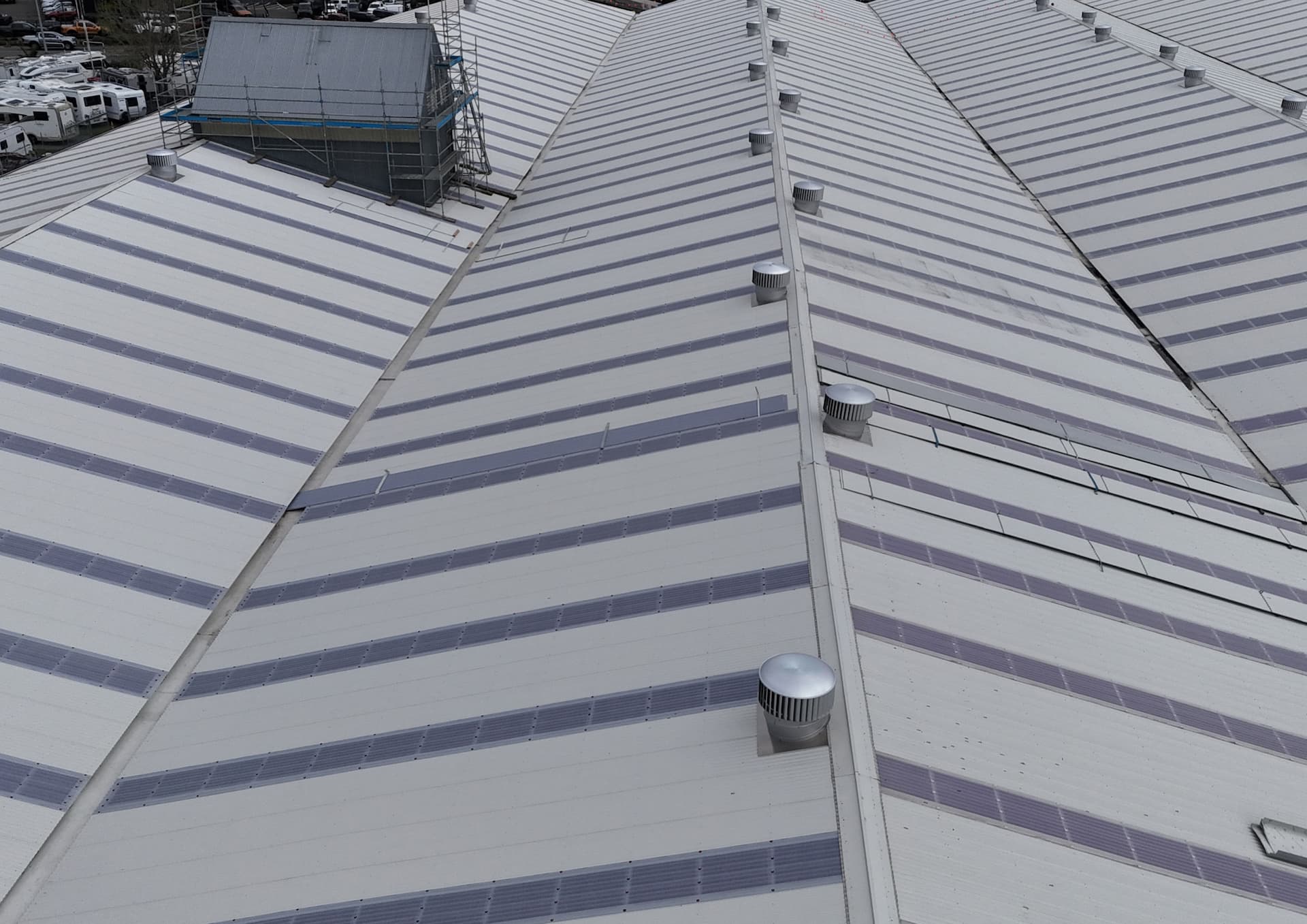 Aerial view of the completed PGG Wrightson Napier Wool Store roof