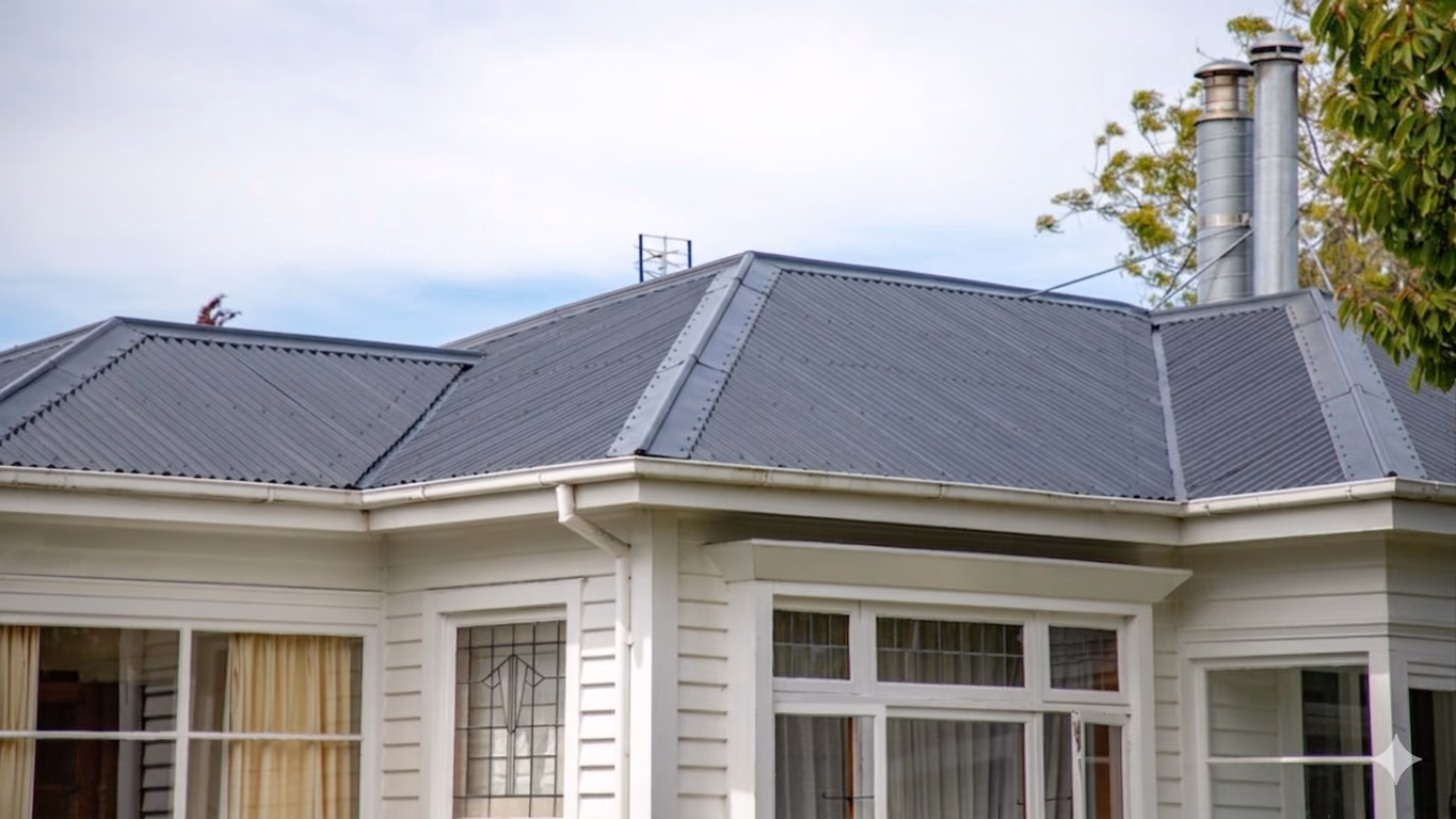 Completed dark roof coating on a residential home
